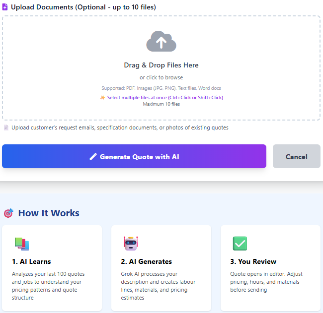 Field Ascend AI estimating interface drafting a field service estimate from job details