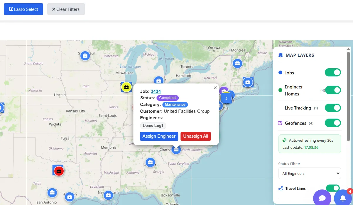 Dispatch board for urgent generator and UPS service work orders