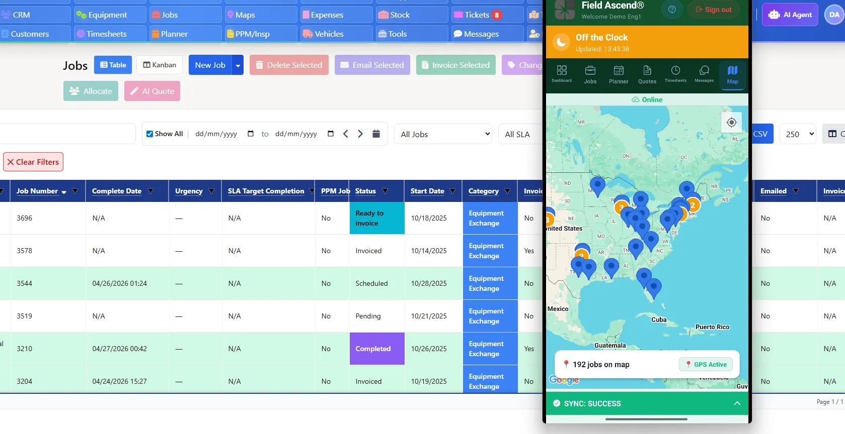 Dispatcher office view and technician mobile view connected on one work order record