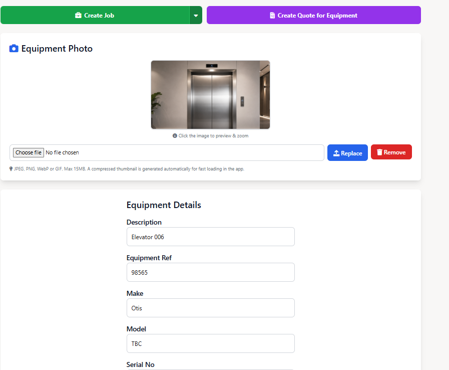 Mobile work order app for elevator maintenance technicians