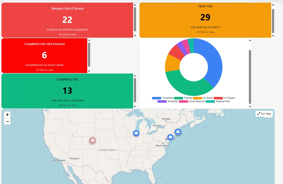 Field Ascend elevator service software dashboard for maintenance contractors