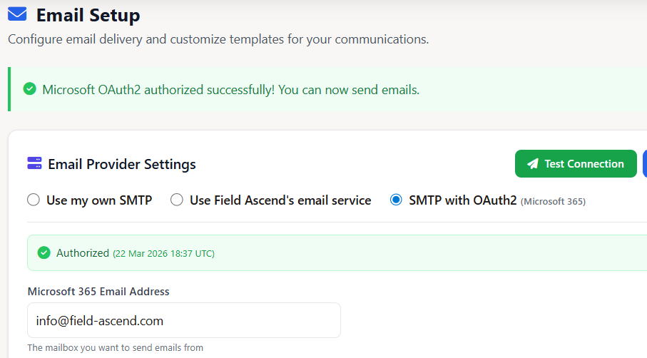 Field Ascend verified Microsoft partner badge on the OAuth2 consent screen