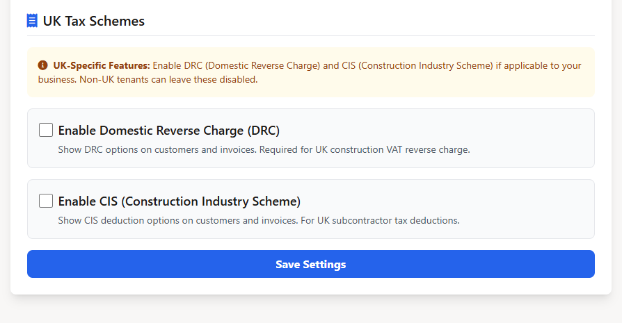 Professional field service invoice PDF with CIS deduction and domestic reverse charge notice built in
