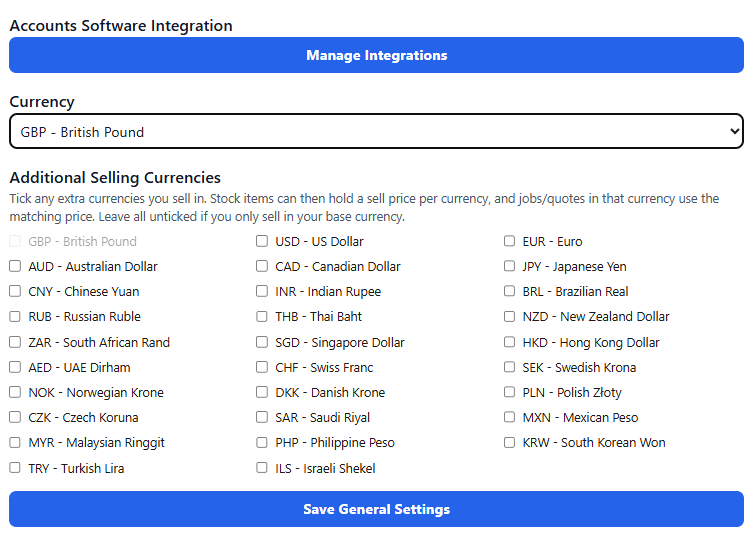 Multi-currency estimates and invoices in Field Ascend field service software