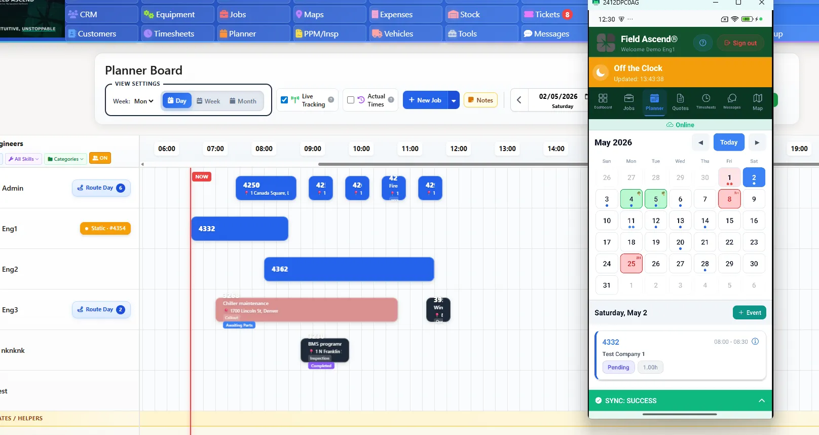Field Ascend scheduling and dispatch software for US contractors showing technician schedules and assigned field service work orders