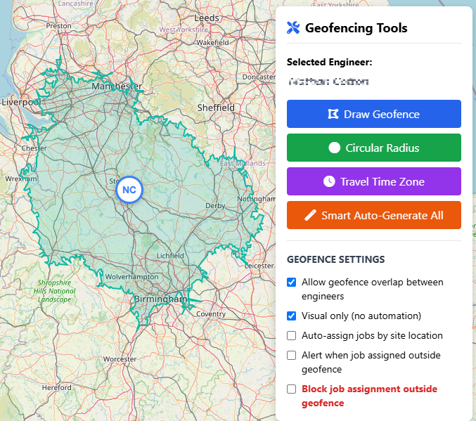 Engineer Territory Geofencing Map