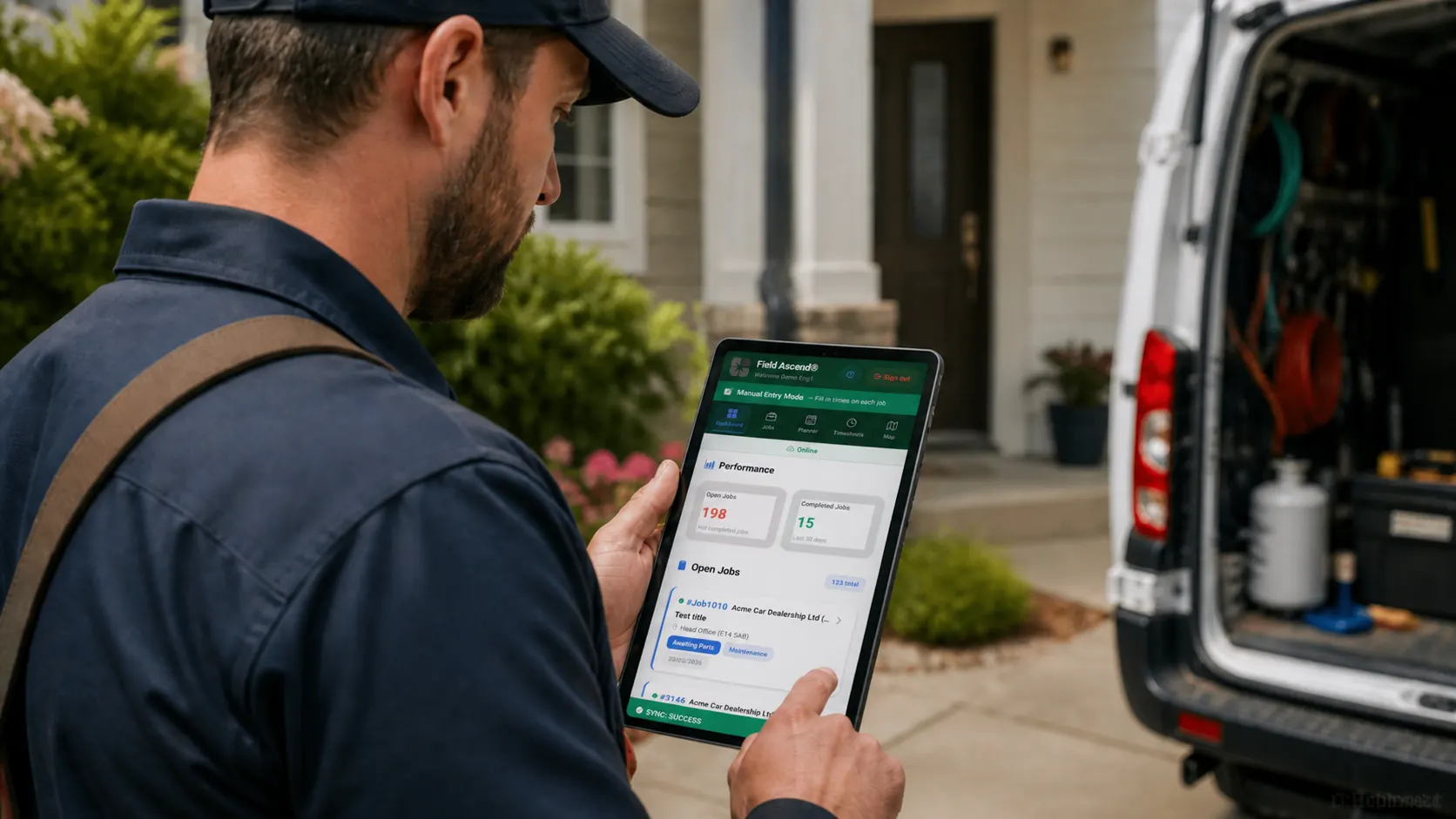 Field Ascend home service software dispatch and job scheduling screen for residential service contractors