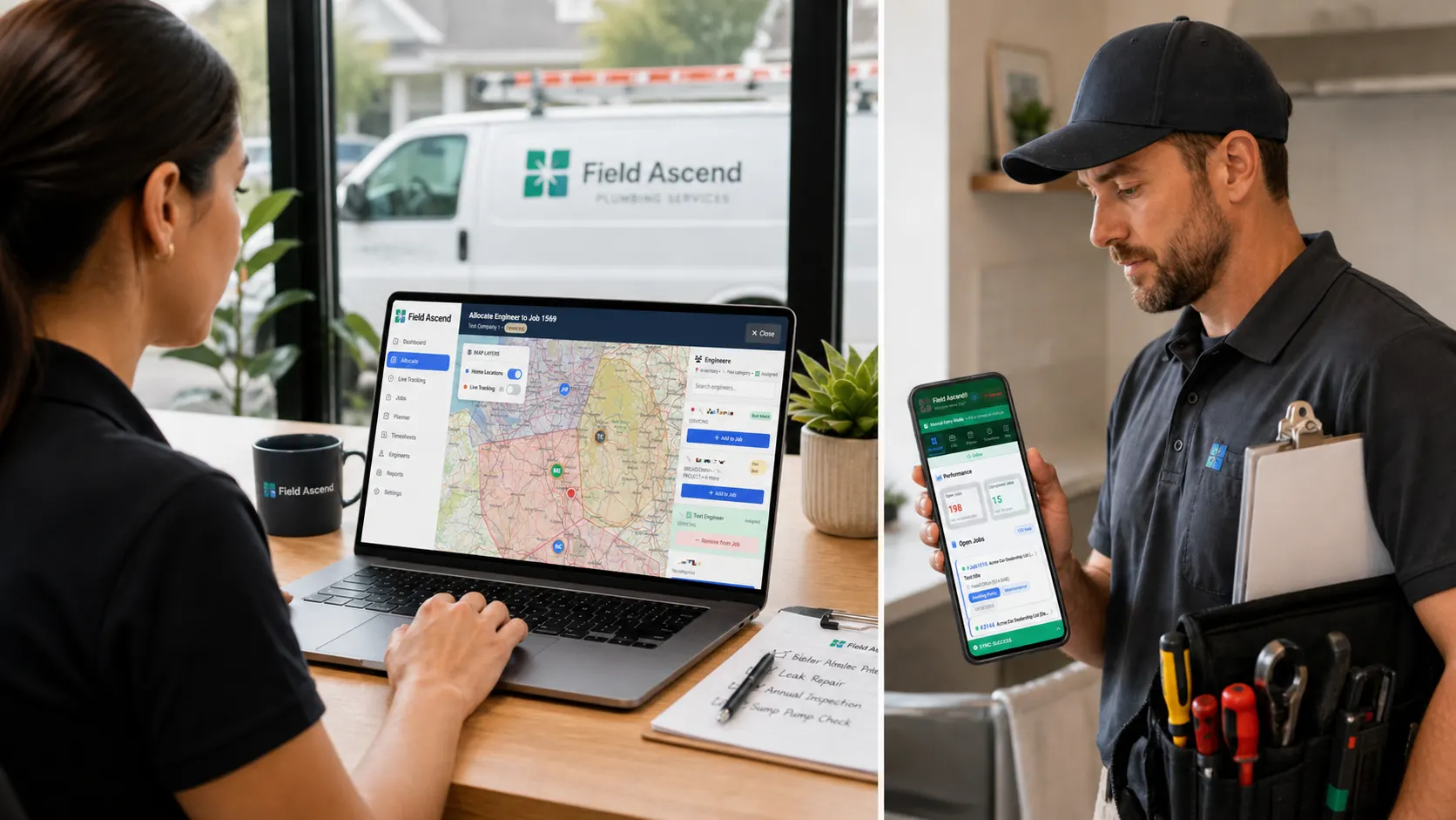 Field Ascend mobile technician app for home service work orders, photos, signatures and field updates