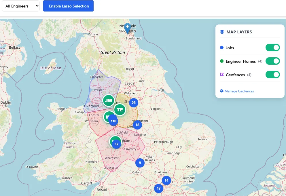 Map-Based Job Scheduling Software - Interactive Map View
