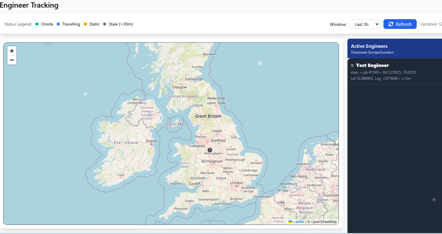 Live engineer tracking overlay on planner board