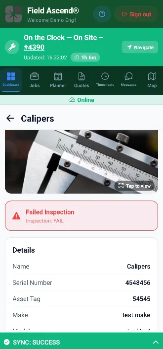 Technician receiving a dispatched job on the Field Ascend mobile app