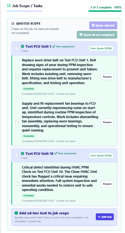 Structured estimate task list with AI drafted labor and materials