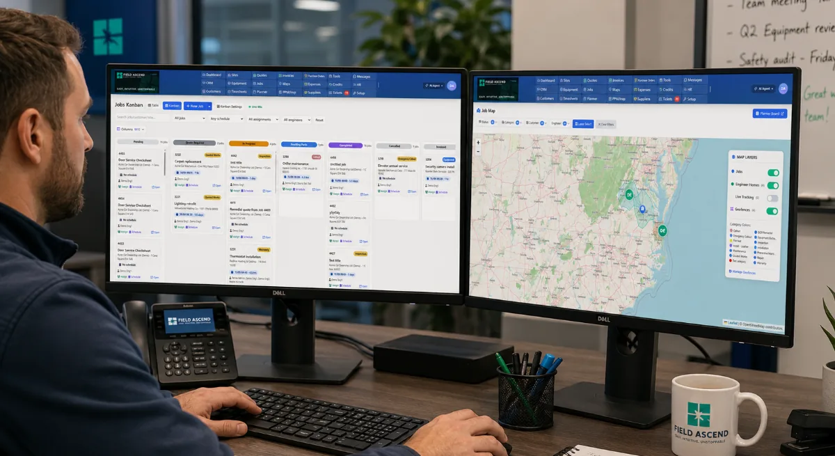 Field service scheduling dashboard for heat pump preventive maintenance visits